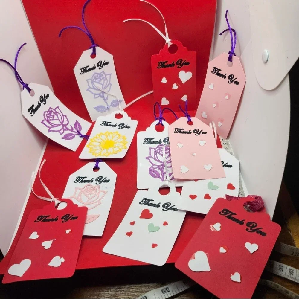 Hand Crafted 3-D Floral  Colorful Gift Tags Thank You Cards Set of 12